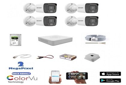 HİKVİSİON 4 Kameralı Full Color 7/24 Renkli Kamera Seti 500GB HDD